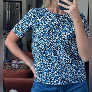 Ann Taylor Blue and Black Floral Blouse